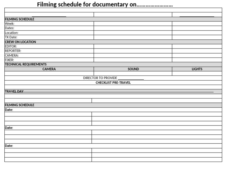 Filming Schedule for Documentary on Tv | PDF