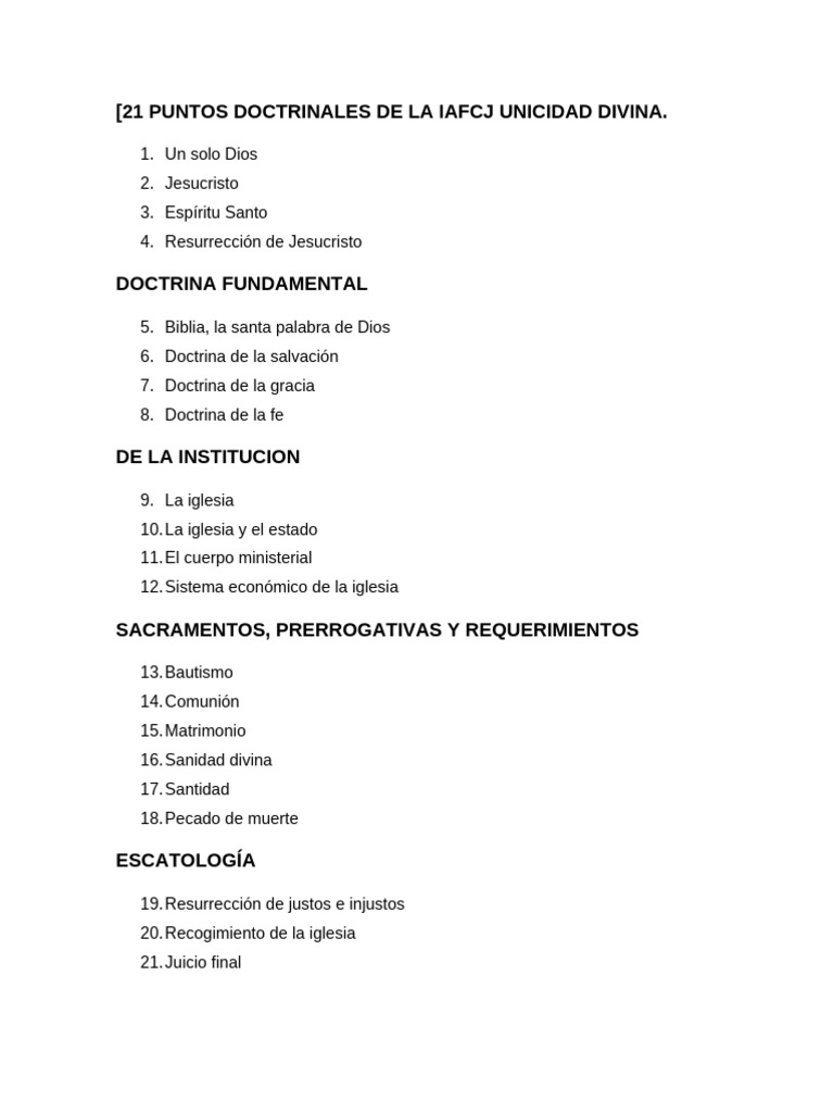 21 Puntos Doctrinales de La Iafcj Unicidad Divina | PDF | Cristo ...