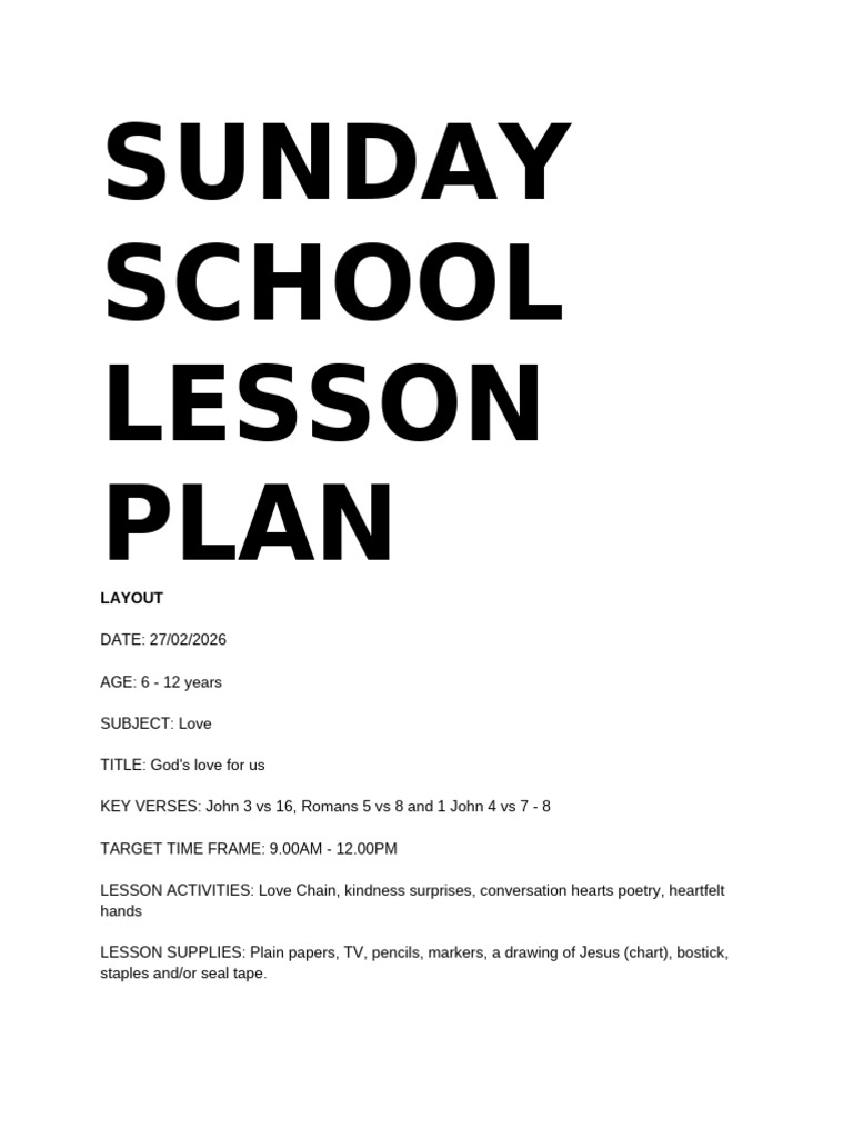 Sunday School Lesson Plan (1) (1) | PDF | Jesus
