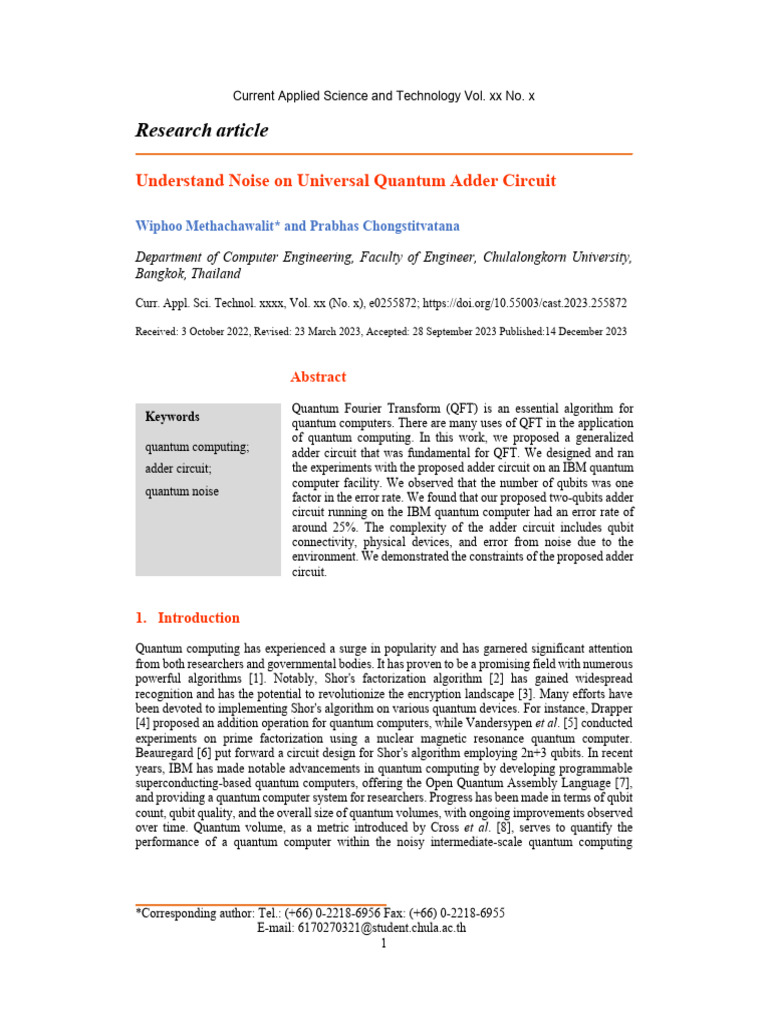Understand Noise on Universal Quantum Adder Circui-2 | PDF | Quantum ...