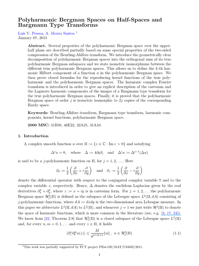 Polyharmonic Bergman Spaces | PDF | Hilbert Space | Functions And Mappings