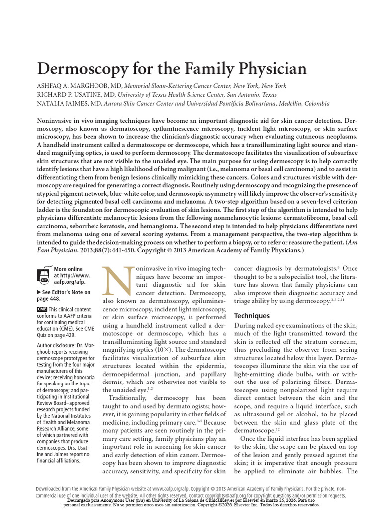 AFP - Dermatoscopia Para Médicos Familiares | PDF | Melanoma | Medical ...