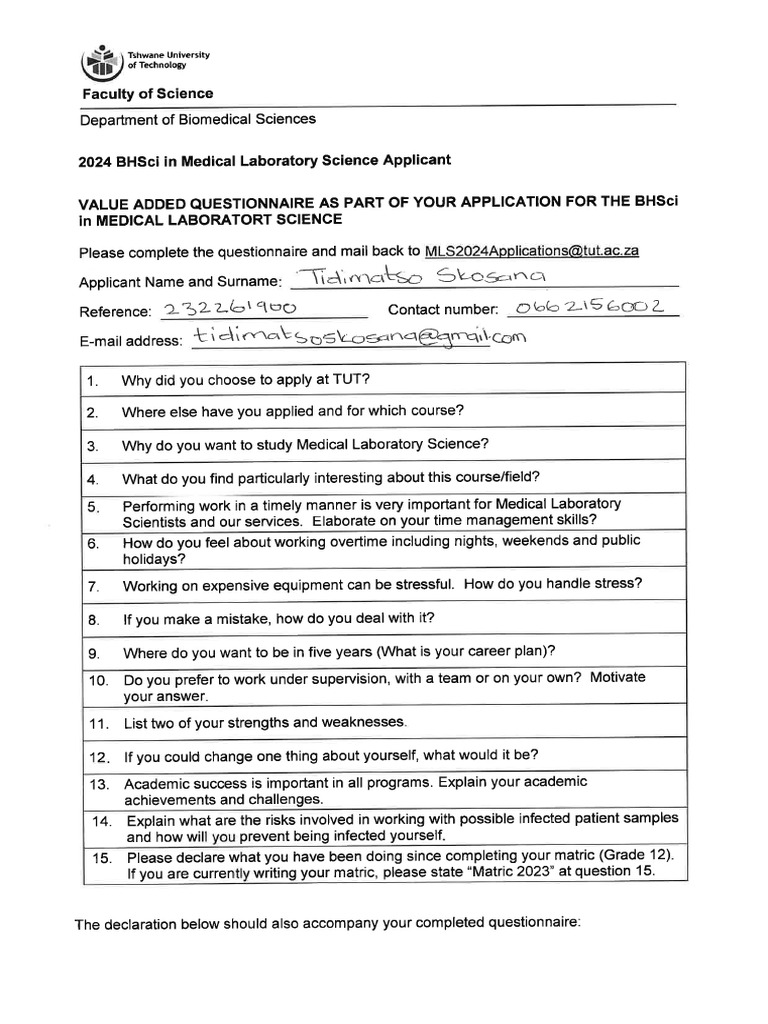 Answers to Questionnaire | PDF