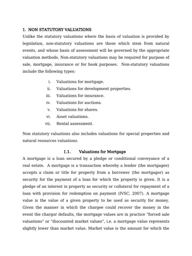 Statutory and Non Statutory Valuations | PDF | Auction | Mortgages