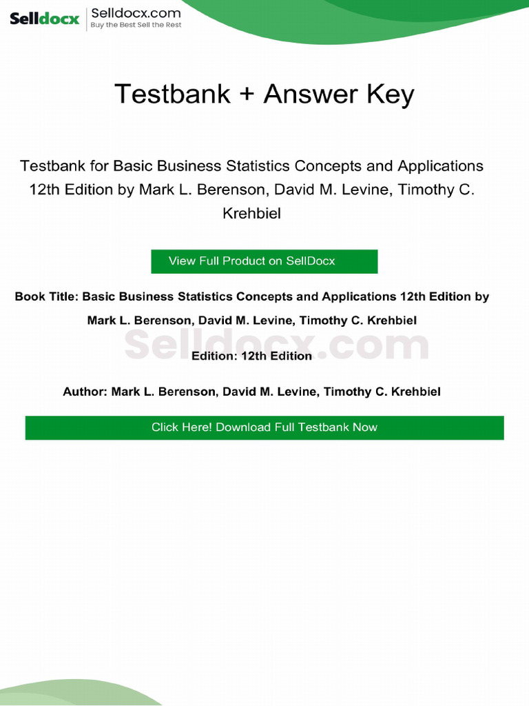Basic Business Statistics Concepts and Applications 12th Edition ...