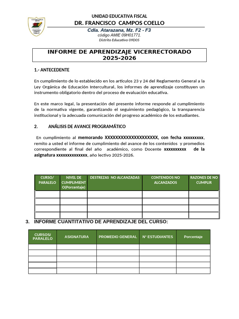 Formato de Informe de Aprendizaje 2025 | PDF | Aprendizaje
