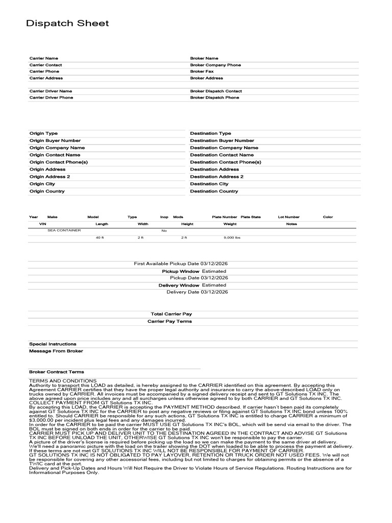 Dispatch Sheet #20592087 (1) | PDF | Payments | Fee