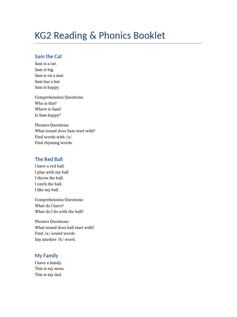 KG2 Reading Booklet | PDF