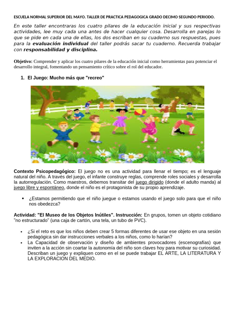 Taller Practica 10° 2P | PDF | Pedagogía | Educación de la primera infancia