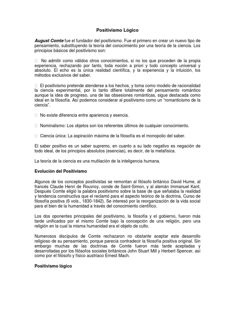 Positivismo Lógico Positivismo Ciencia