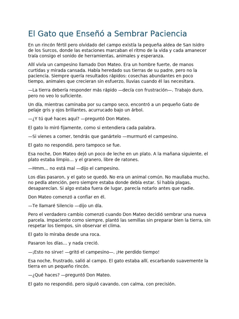 El Gato Que Enseñó a Sembrar Paciencia | PDF | Gatos