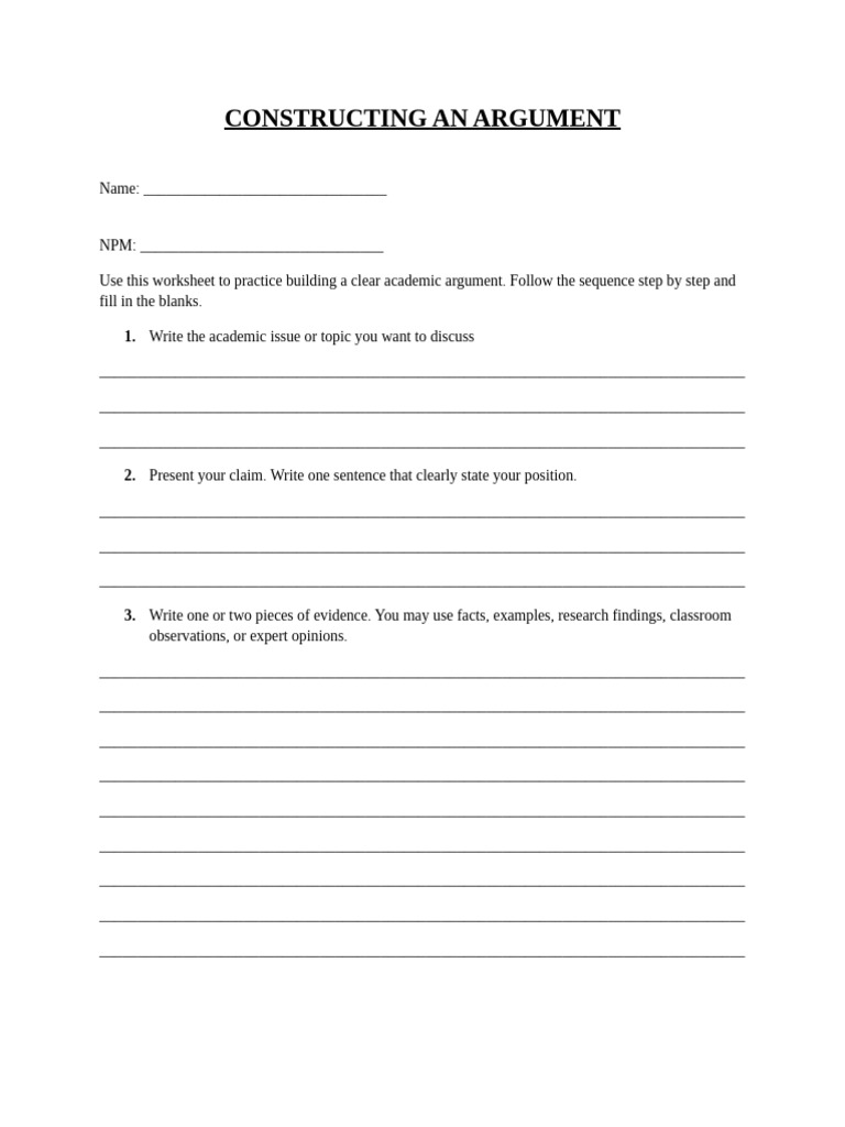 Constructing an Argument Worksheet | PDF | Chess Theory | Chess