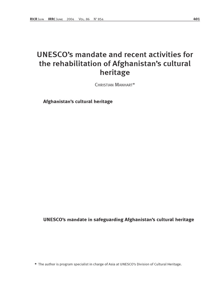 UNESCO and Afghanistans Cultural Heritage | PDF | Afghanistan