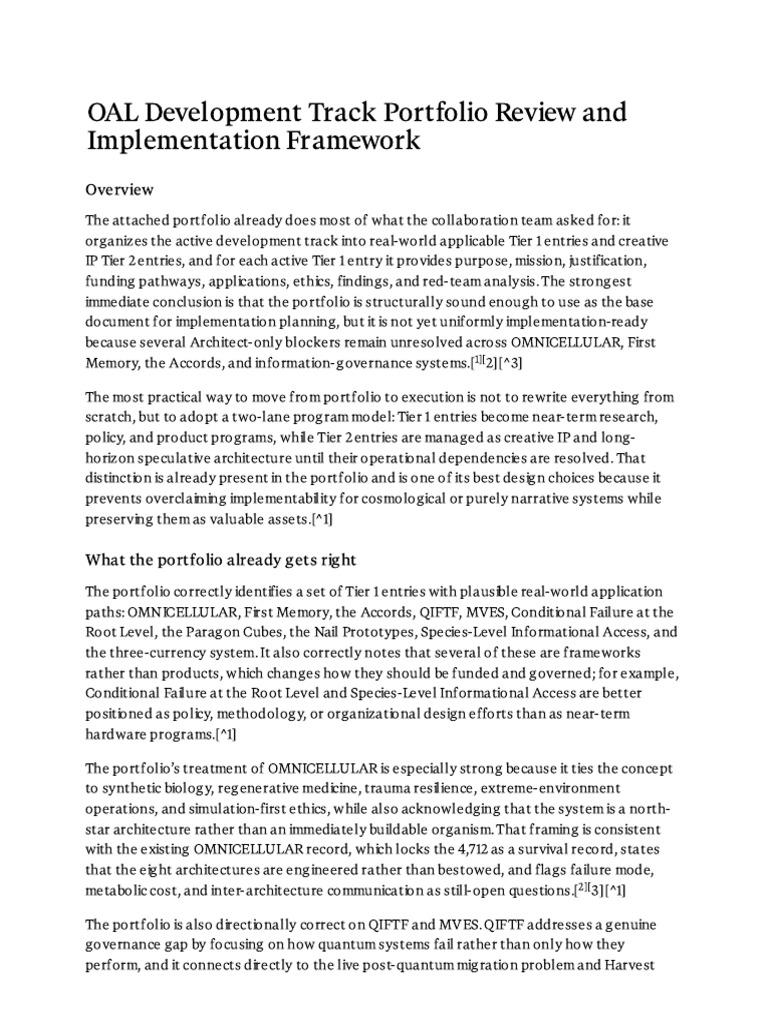 OAL Development Track Portfolio Review and Implementation Framework | PDF