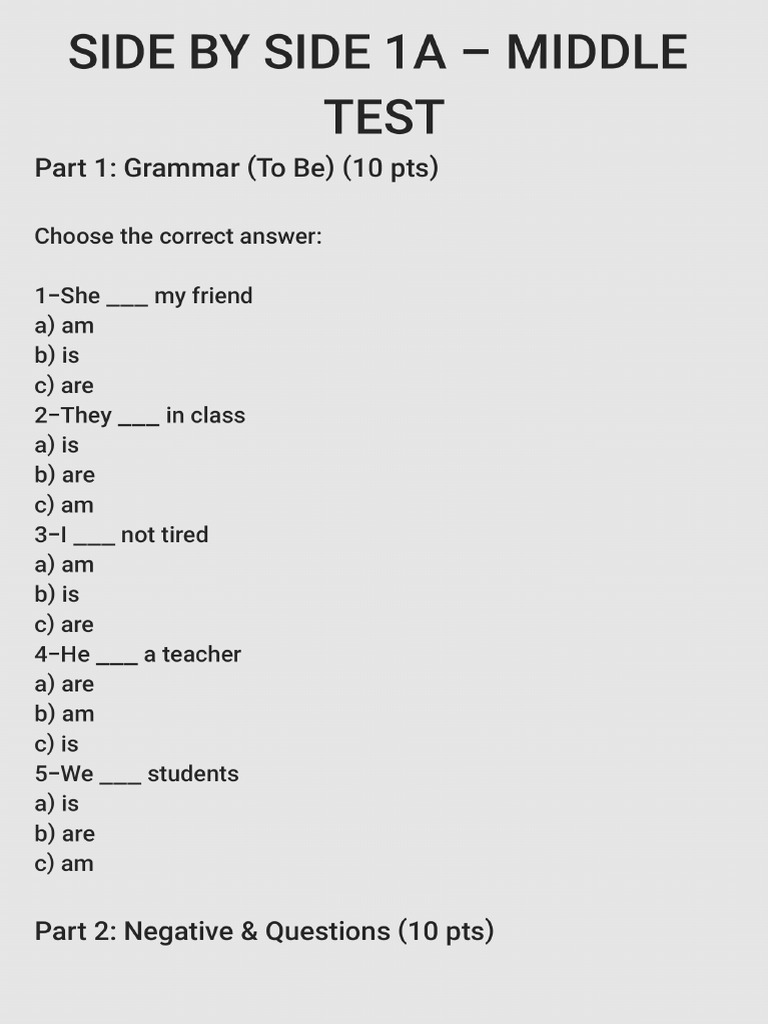 Side by Side Middle Test 1A | PDF