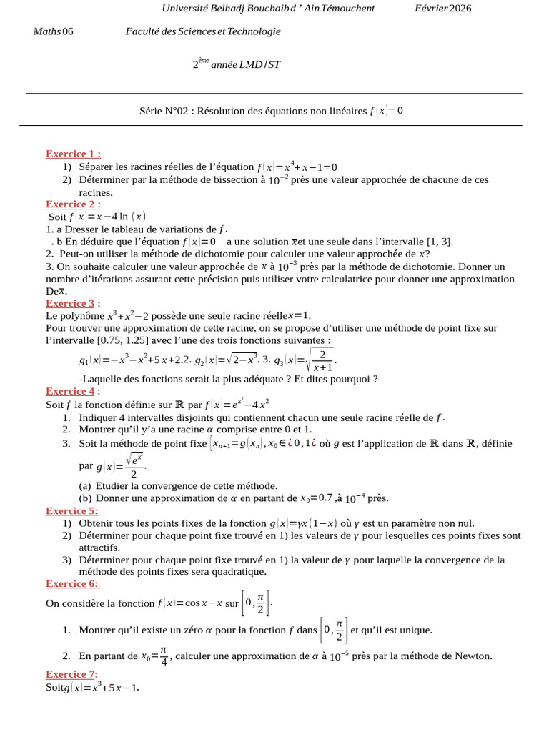 Fiche TD2 2026 2 | PDF | Zéro d'une fonction | Racine carrée