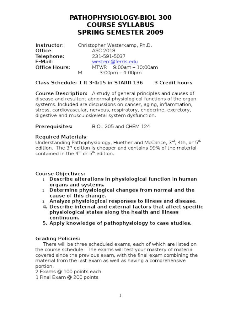 Pathophysiology Course Overview - BIOL 300 | PDF | Kidney | Test ...