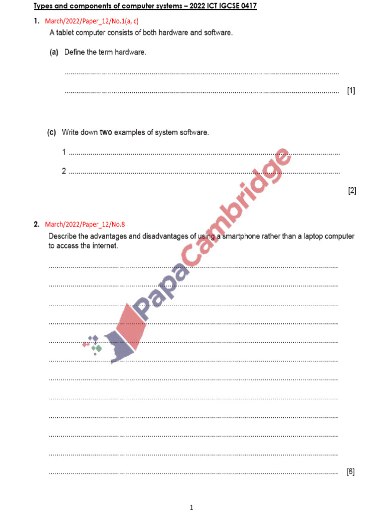2022 Types and Components of Computer Systems IGCSE 0417 | PDF