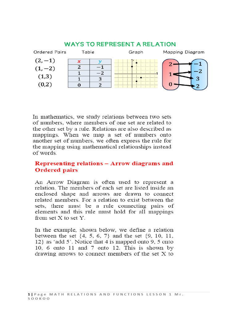 Lesson 1 Relations and Functions | PDF