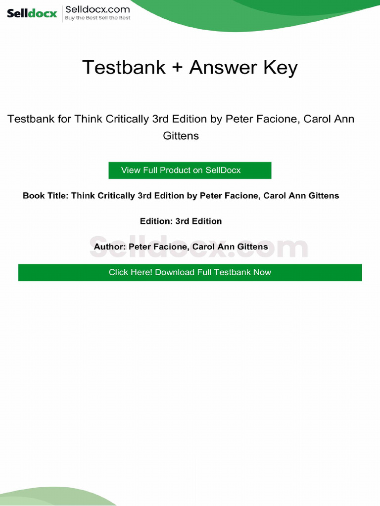 Think Critically 3rd Edition Testbank | PDF | Critical Thinking | Argument