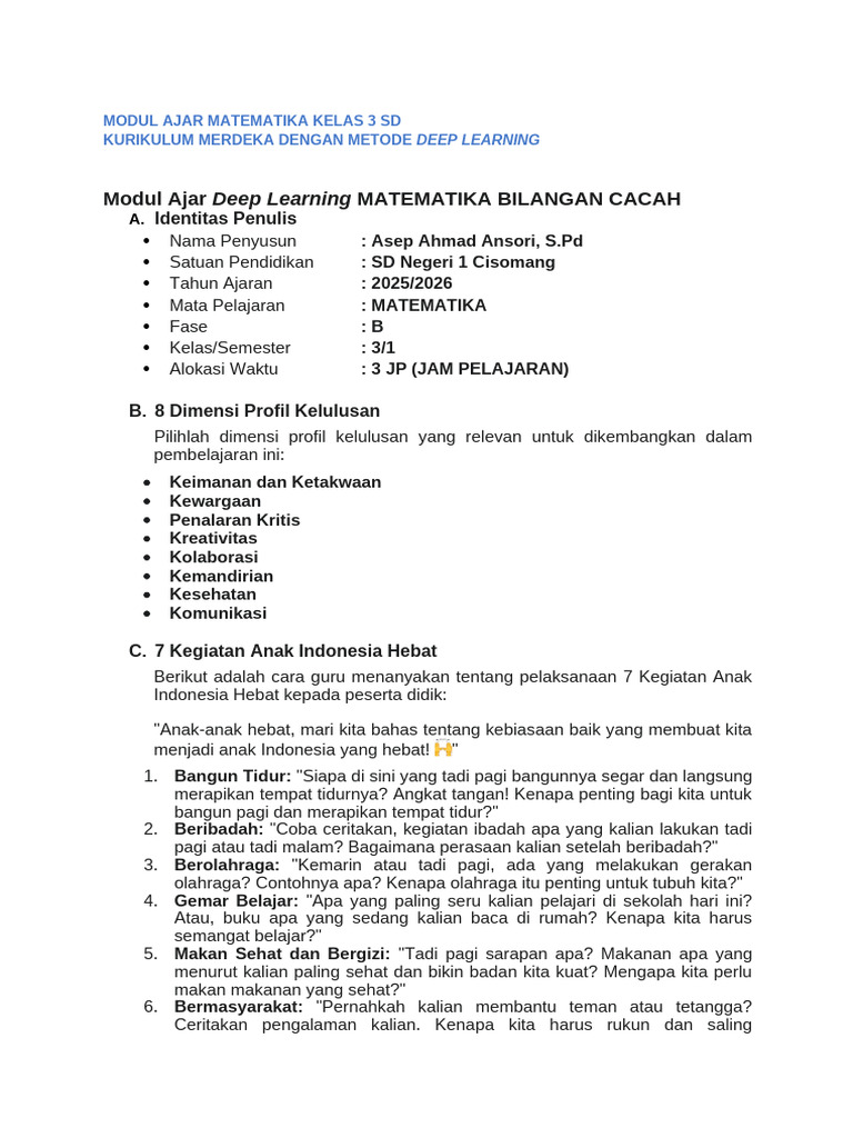 Modul Ajar Matematika Kelas 3 SD | PDF
