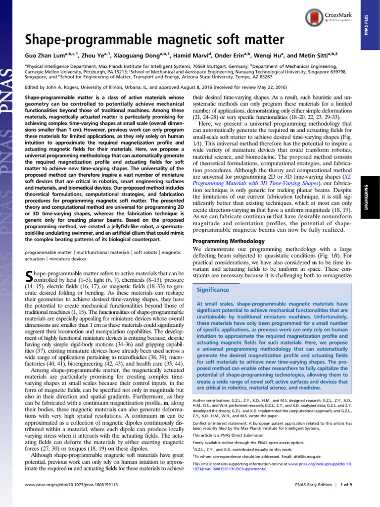 ART Shape-programmable Magnetic Soft Matter | PDF | Mathematical ...
