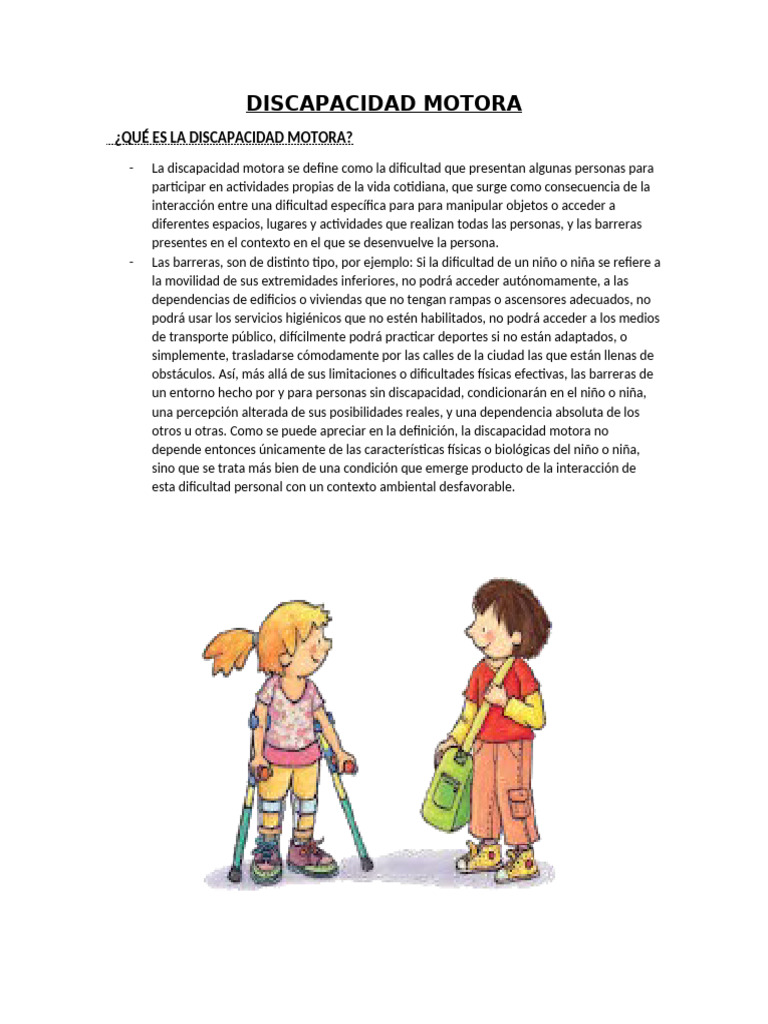 La Discapacidad Motora Que Es | PDF | Invalidez | Educación de la ...