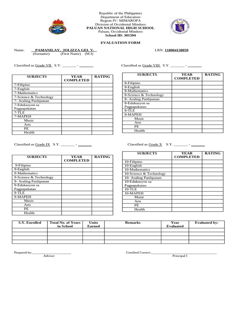 Evaluation Form | PDF