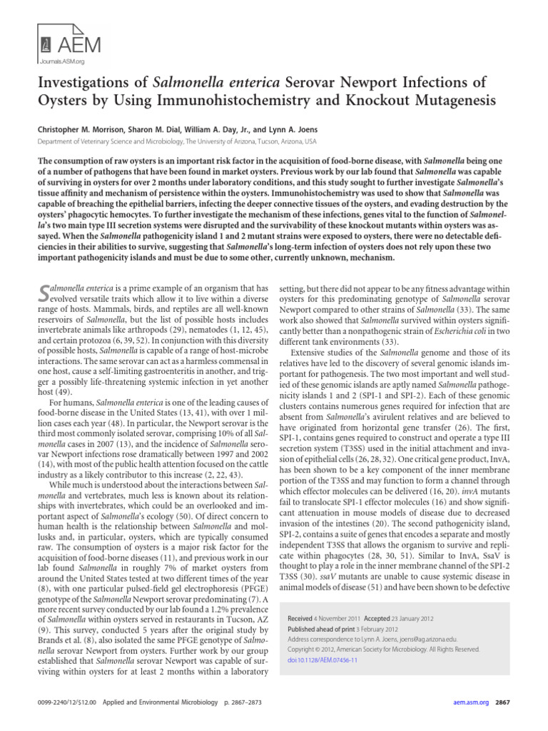 Investigations of Salmonella enterica Serovar Newport Infections of ...
