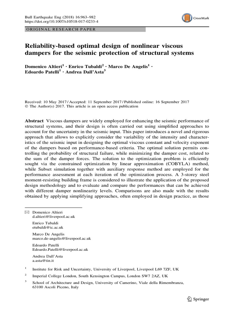 Reliability-based Optimal Design of Nonlinear Viscous | PDF ...