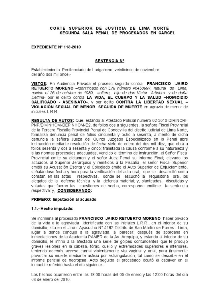 Sentencia Feminicidio | PDF | Homicidio | Violación