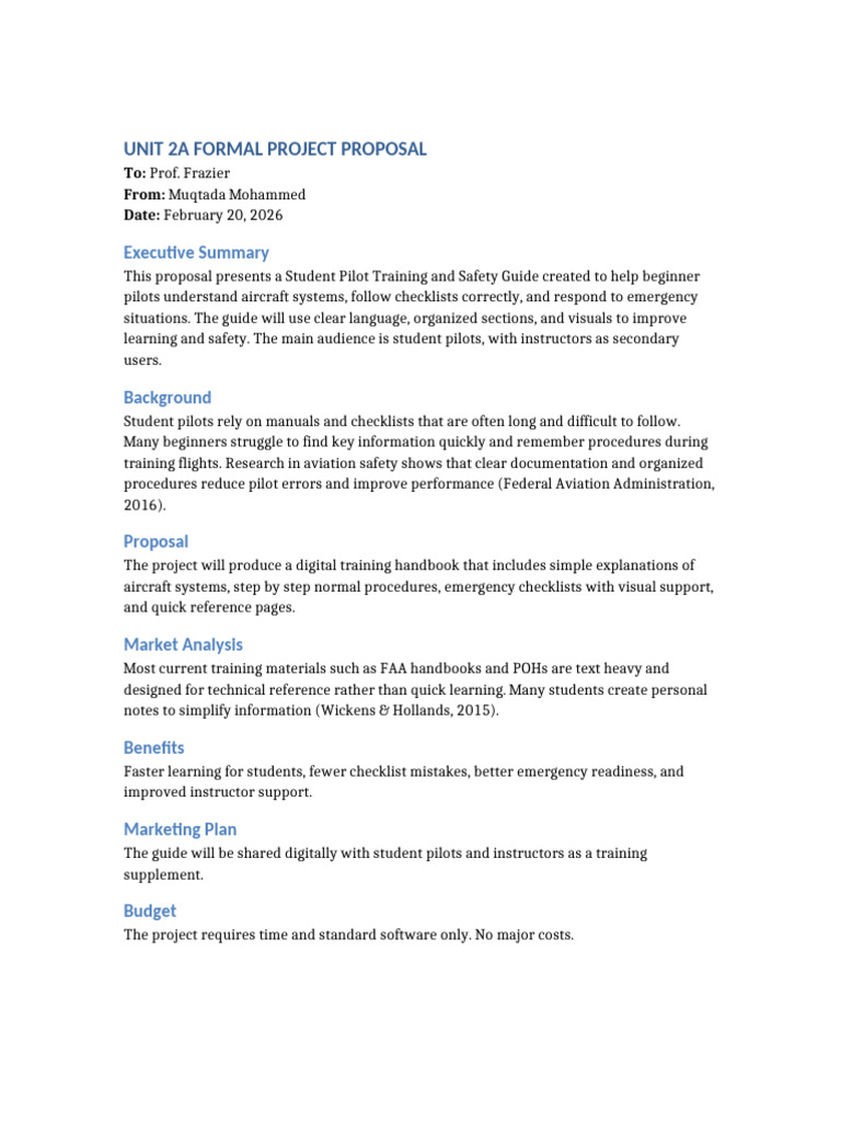 Unit 2a Formal Project Proposal | PDF | Federal Aviation Administration ...