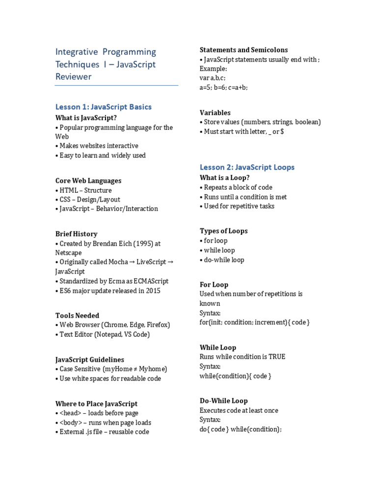 Javascript Reviewer Two Columns | PDF