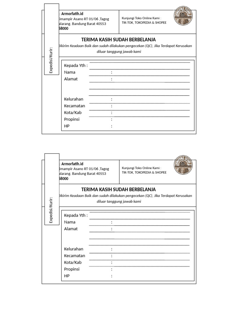 Label Alamat Pengiriman | PDF