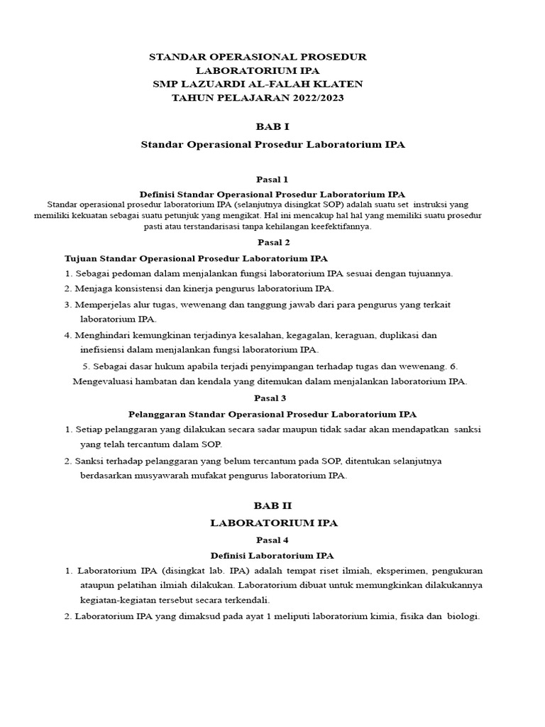 Contoh Sop Lab Ipa | PDF
