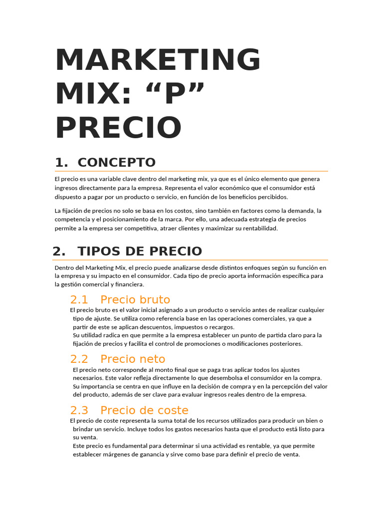 Marketing Mix | PDF | Precios | Mercado (economía)