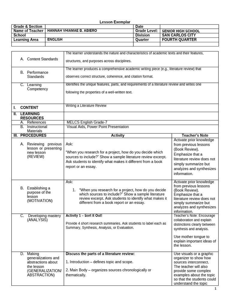 Lesson Exemplar for Public (1) | PDF | Learning | Cognition