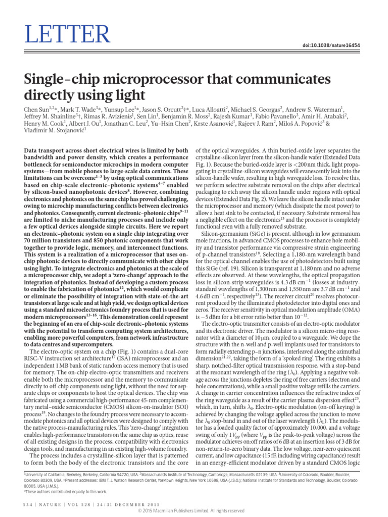 Single Chip Microprocessor That Communicates With Light | PDF