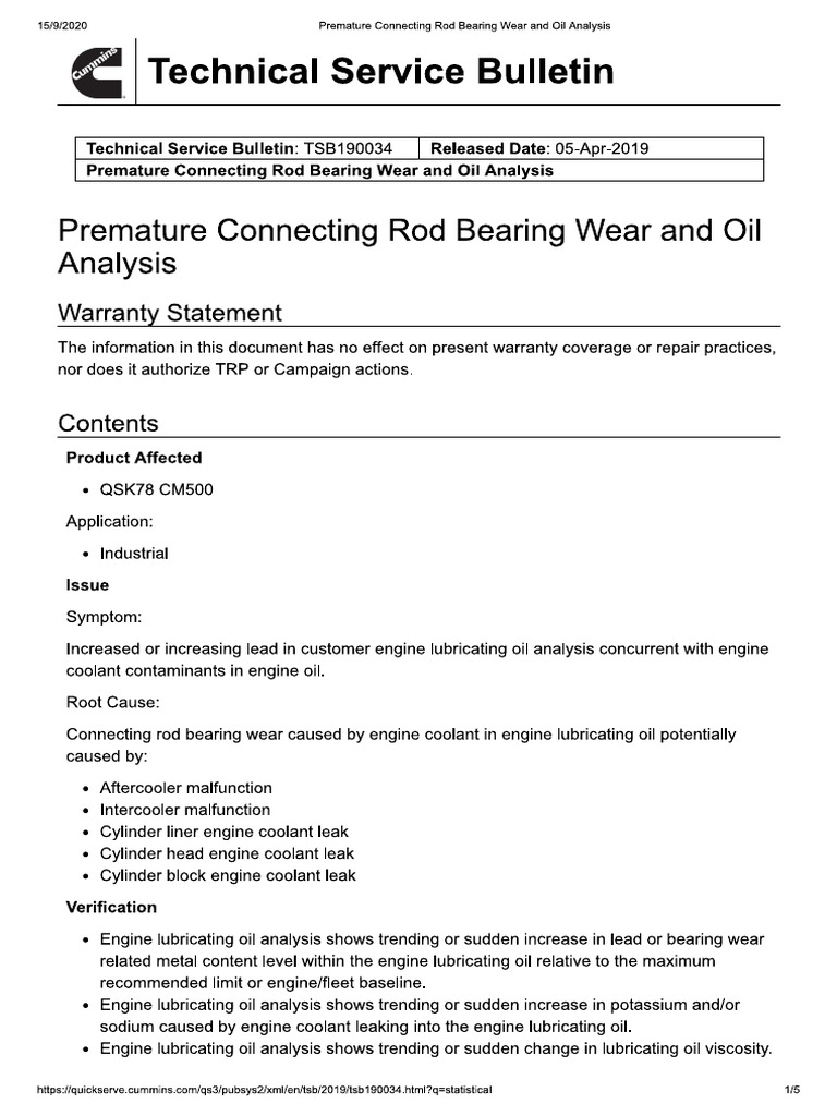 Premature Connecting Rod Bearing Wear and Oil Analysis | PDF