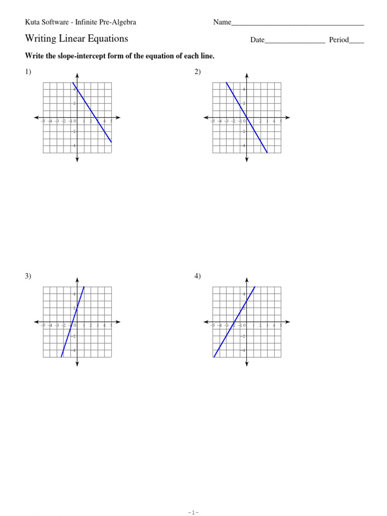 Writing the Slope-Intercept Form From Graphs Worksheet #1 | PDF