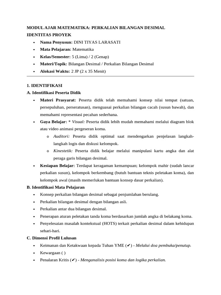 Modul Ajar Matematika Kelas 5 | PDF