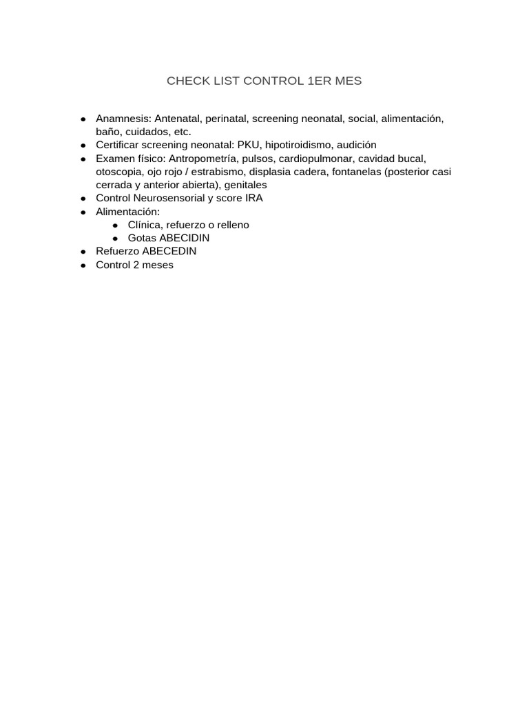 Check List Control Sano | PDF | Amamantamiento