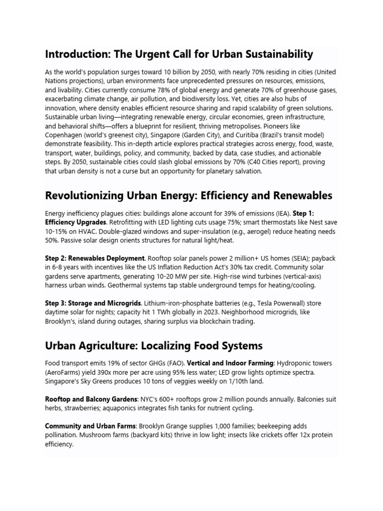 Two Urban Sustainability | PDF | Sustainable City | Renewable Energy