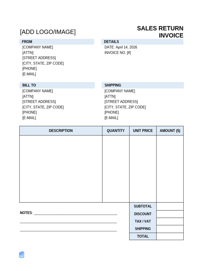 Sales Return Invoice Template | PDF