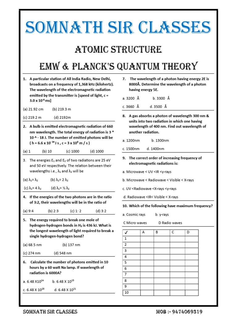 Atomic Structure Emw & Planck's Quantum Theory | PDF | Electromagnetic ...