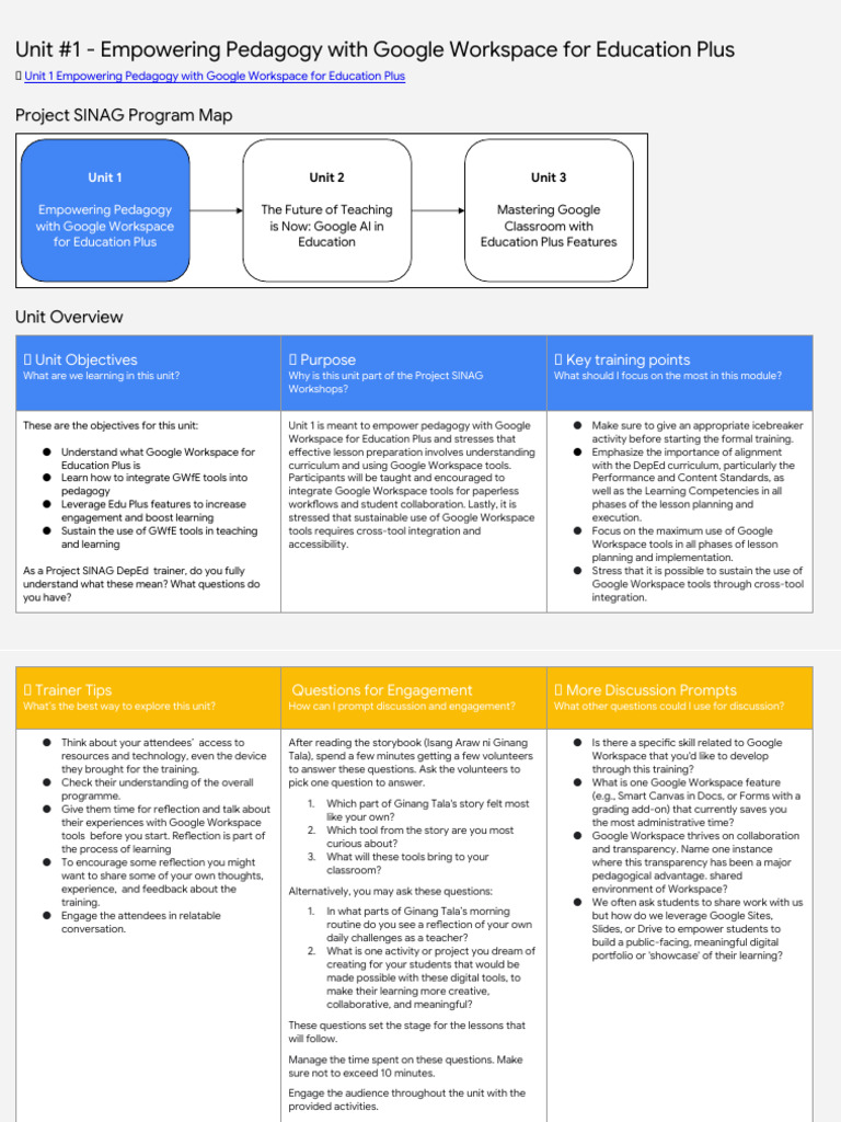 Project SINAG Unit 1 Trainer Overview | PDF