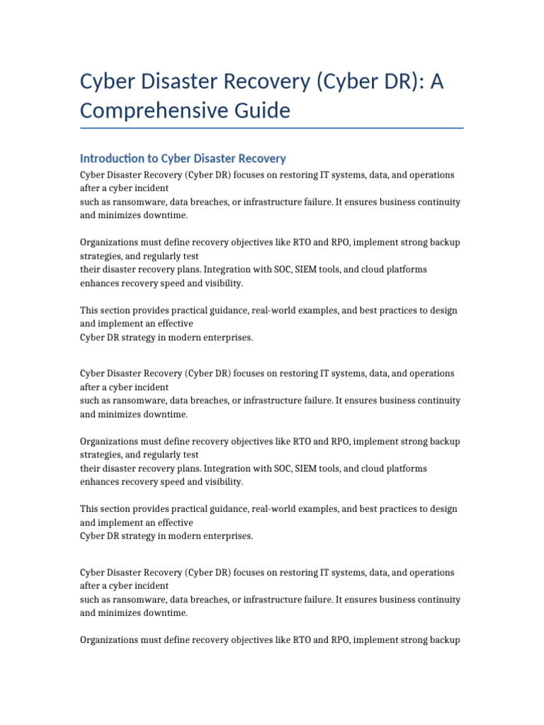 Cyber DR Document | PDF | Disaster Management | Security