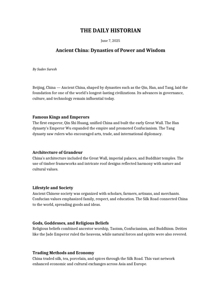 Ancient China Dynasties of Power and Wisdom | PDF