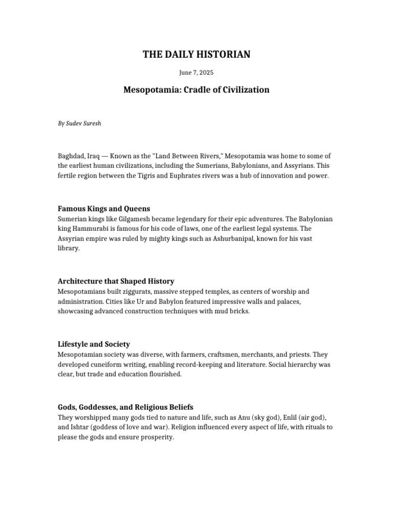 Mesopotamia Cradle of Civilization | PDF