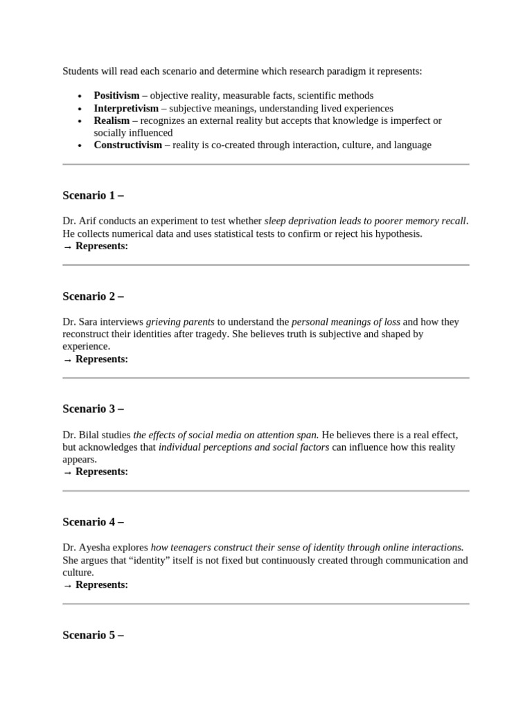 Research Paradigm Activity | PDF